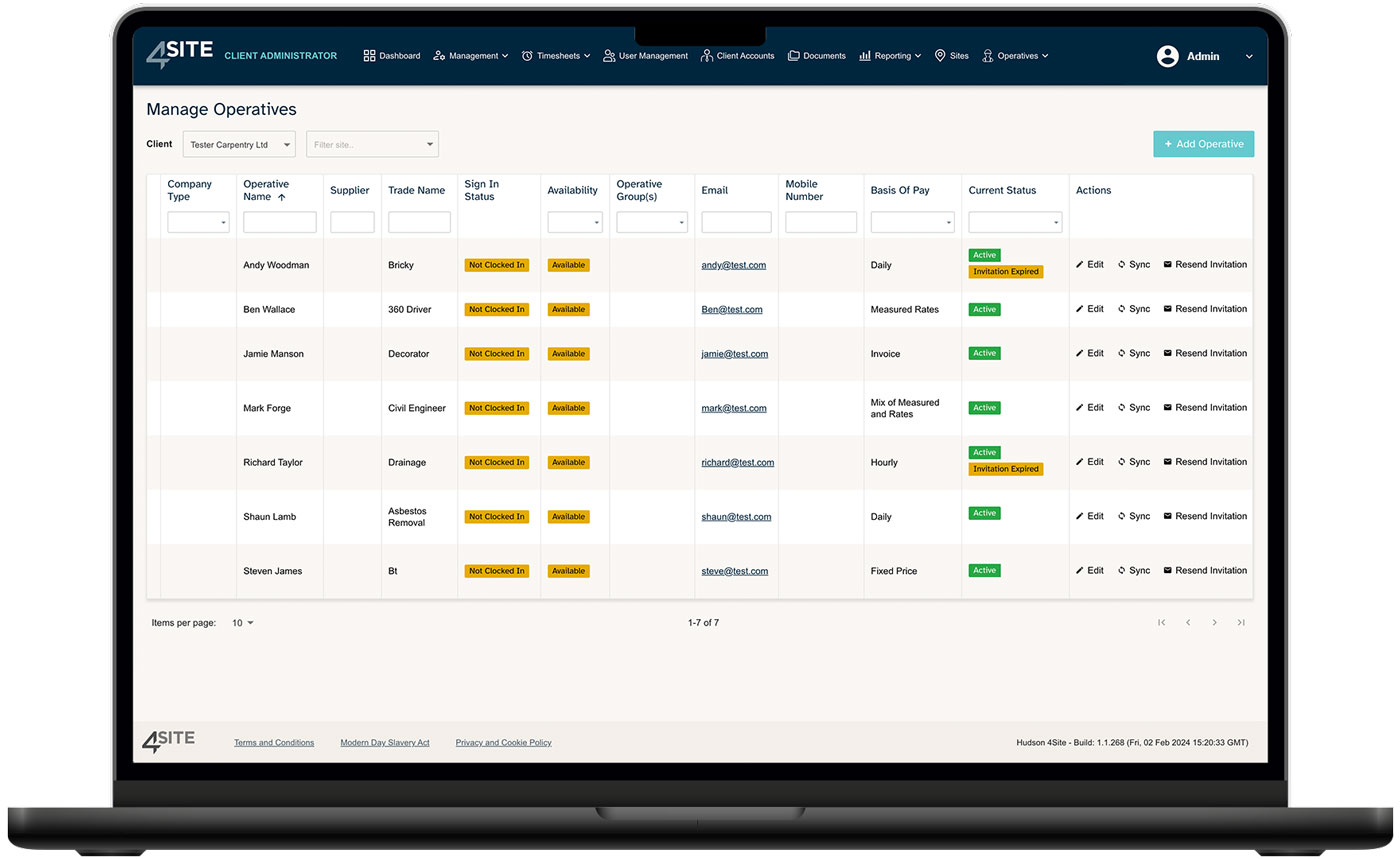 4Site Admin Operatives